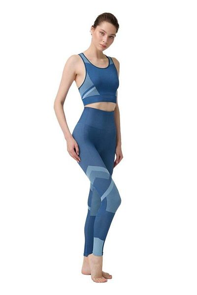 Cottonhill Blue High Waist Leggings and Thick Strap Crop Top Bustier - Seamless 2-piece Sports Set