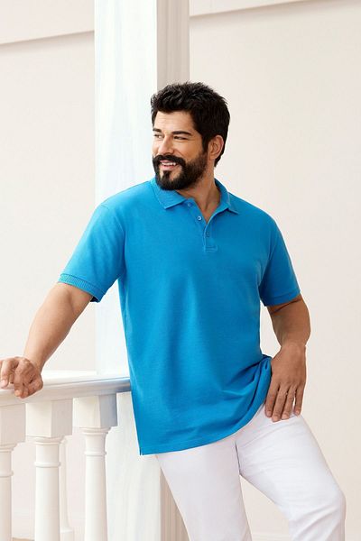 ALTINYILDIZ CLASSICS Tricou turcoaz slim cu guler polo pentru bărbați - 100% bumbac, fără ondulare