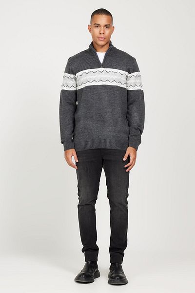 AC&Co / Altınyıldız Classics Pulover pentru bărbați, gri fumuriu, cu tăiere standard, cu croială obișnuită, cu guler ridicat, din lână, cu textura moale