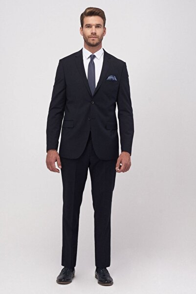 ALTINYILDIZ CLASSICS Férfi sötétkék gyapjú, karcsúsított, víz- és foltálló nano öltöny