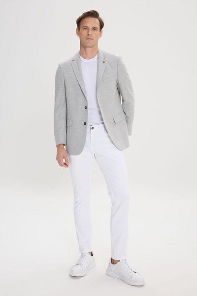 ALTINYILDIZ CLASSICS Graue Herren-Blazerjacke mit normaler Passform, entspannter Passform, Monokragen und diagonalem Muster
