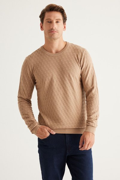 ALTINYILDIZ CLASSICS Erkek Bej Standart Fit Normal Kesim Bisklet Yaka Desenli...