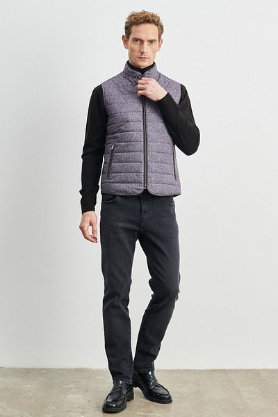 AC&Co / Altınyıldız Classics Men's Navy Blue Standard Fit Regular Cut Stand Collar Vest
