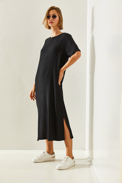 Bianco Lucci Dámské šaty Mini Size Crinkle 164 – Krátký rukáv a Detail rozparku60251424