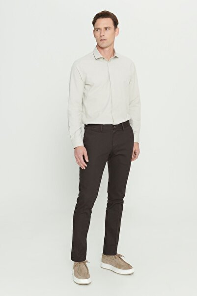 ALTINYILDIZ CLASSICS Pánské hnědé elastické kalhoty Slim Fit pro volný čas - Dobby