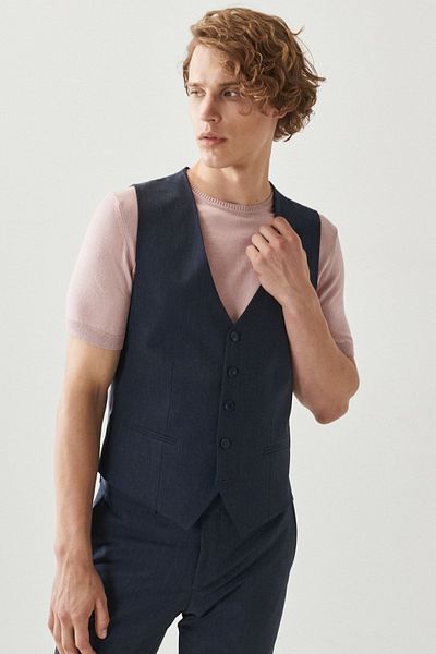 ALTINYILDIZ CLASSICS Men's Navy Blue Slim Fit Slim Fit Mono Collar Plain Vest Classic Suit