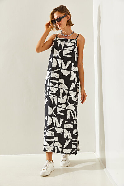 Bianco Lucci Dámské šaty se vzorovaným rozříznutým provazovým popruhem – Fr02360251436