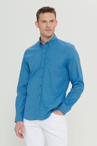 AC&Co / Altınyıldız Classics Férfi benzin 100% pamut Oxford Slim Fit gombos galléros flitteres ing