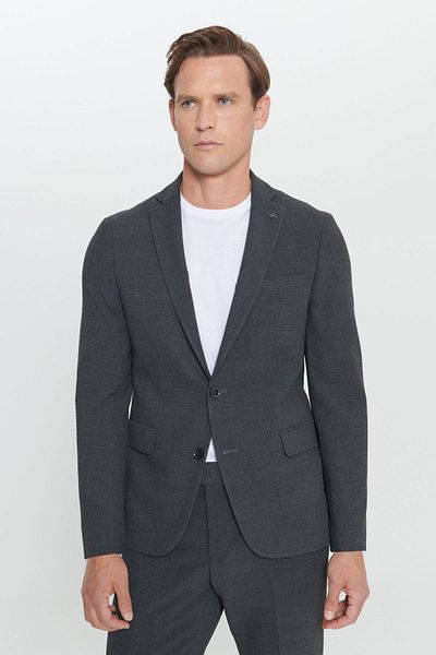 ALTINYILDIZ CLASSICS Men's Anthracite Slim Fit Slim Fit Mono Collar Patterned Suit