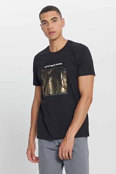 AC&Co / Altınyıldız Classics Ανδρικό μπλουζάκι με λαιμόκοψη σε κανονική κοπή, 100% βαμβάκι με στάμπα