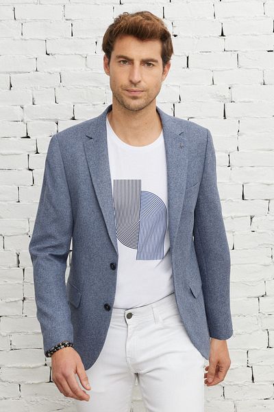 ALTINYILDIZ CLASSICS Sacou albastru pentru bărbați, slim fit, slim fit, cu guler mono, blazer