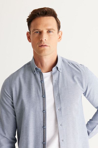 ALTINYILDIZ CLASSICS Ανδρικό πουκάμισο Indigo Slim Fit με στενό γιακά, βαμβακερό Dobby