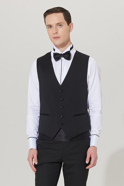 ALTINYILDIZ CLASSICS Men's Black Slim Fit Narrow Cut V-Neck Patterned Classic Vest