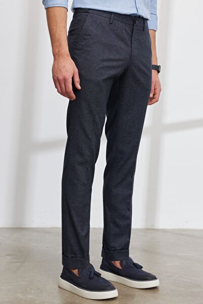 ALTINYILDIZ CLASSICS Чоловічі сині брюки Slim Fit з вузьким кроєм, боковими кишенями, еластичним поясом і візерунком