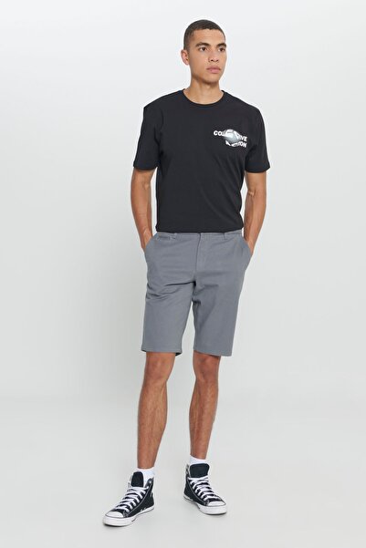 AC&Co / Altınyıldız Classics Erkek Gri Slim Fit Dar Kesim Armürlü %100 Pamuk Casual Chino Şort