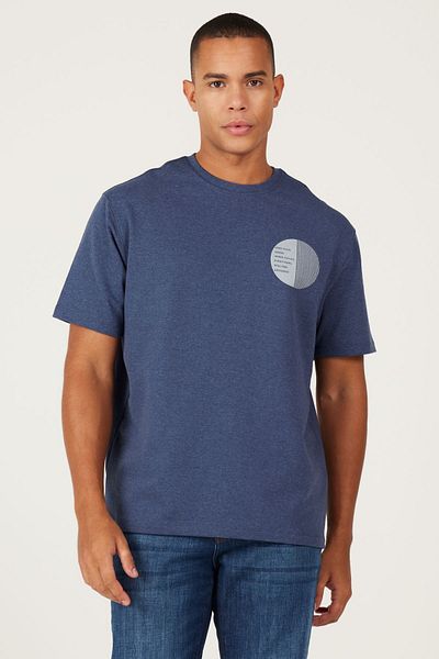 AC&Co / Altınyıldız Classics Pánské tričko Indigo Modern Fit Crew Neck Bavlna s tlustou texturou s potiskem