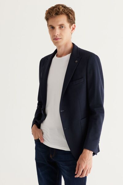 ALTINYILDIZ CLASSICS Erkek Lacivert Slim Fit Dar Kesim Kırlangıç Yaka Lacivert Ceket