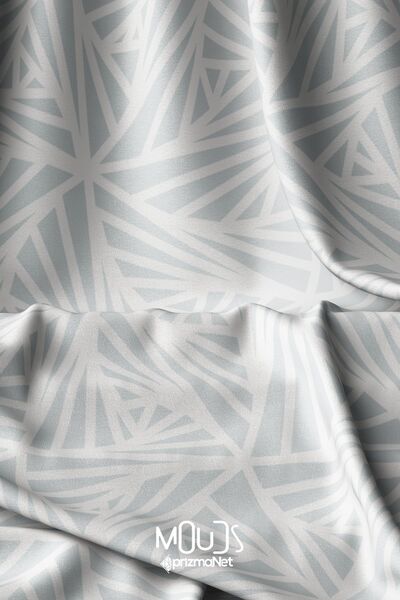 Moud's نسيج شمواه - نمط مثلث أبيض، طباعة رقمية، 155 سم Kms-68