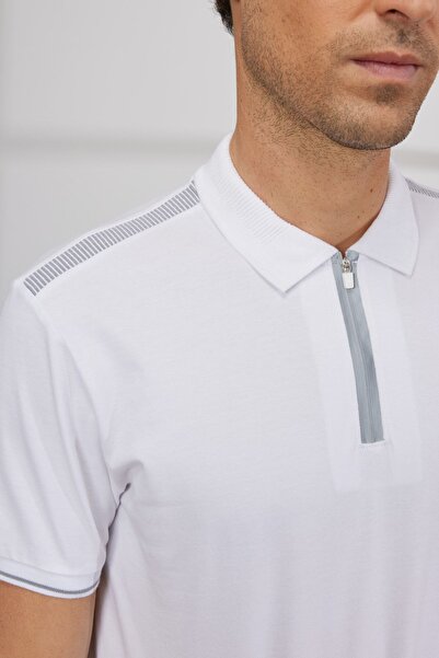 ALTINYILDIZ CLASSICS Pánské bílé tričko Slim Fit úzkého střihu s výstřihem bavlna s krátkým rukávem