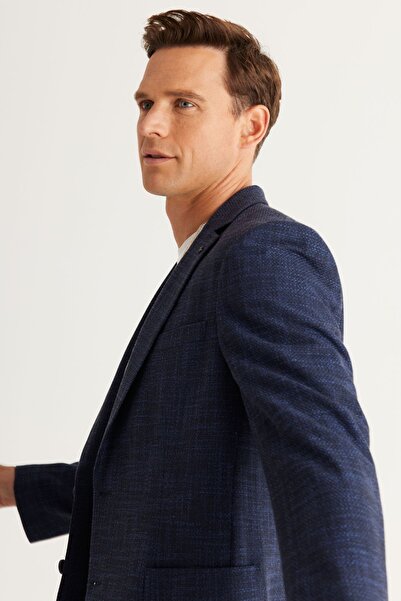 ALTINYILDIZ CLASSICS Erkek Lacivert Comfort Fit Rahat Kesim Mono Yaka Desenli Blazer Ceket