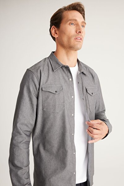 AC&Co / Altınyıldız Classics Pánská šedá bavlněná košile Slim Fit úzkého střihu s klasickým límečkem