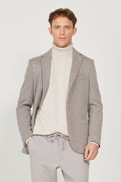 ALTINYILDIZ CLASSICS Καφέ Slim Fit Ανδρικό Blazer - Μονό Γιακά, Dobby