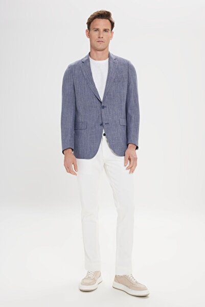 ALTINYILDIZ CLASSICS Jachetă pentru bărbați, albastru bleumarin, cu model diagonal, cu croială relaxată, guler mono