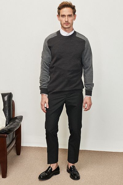ALTINYILDIZ CLASSICS Men's Anthracite Standard Fit Regular Cut Half Turtleneck Jacquard Knitwear Sweater