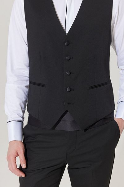 ALTINYILDIZ CLASSICS Men's Black Slim Fit Narrow Cut V-Neck Patterned Classic Vest