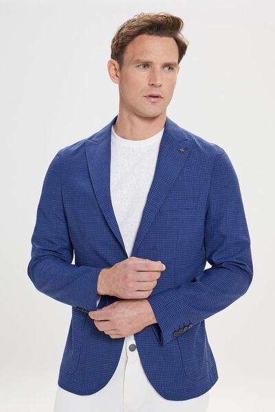ALTINYILDIZ CLASSICS Erkek Lacivert Slim Fit Dar Kesim Kırlangıç Yaka Desenli Blazer Ceket