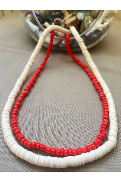 Atelier By Serkan White Fimo And Red Bead Necklace