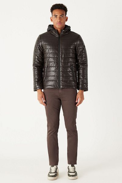 AC&Co / Altınyıldız Classics Ανδρικό παλτό με κανονική κοπή, καφέ Standard Fit, αφαιρούμενο με κουκούλα