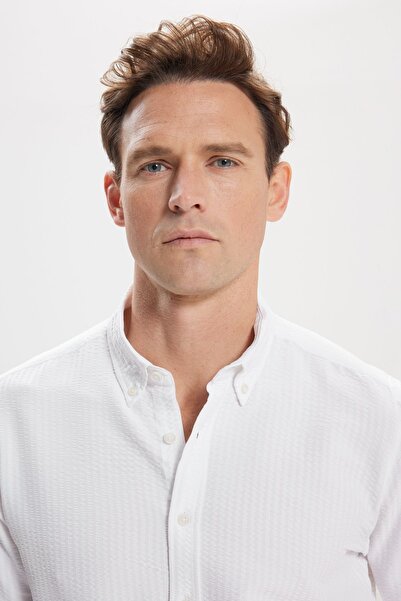 ALTINYILDIZ CLASSICS Чоловічий білий тонкий вузький комір на ґудзиках 100 бавовна Сорочка