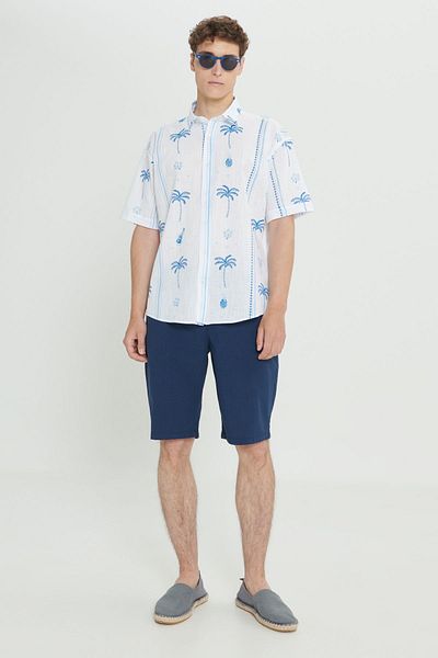 AC&Co / Altınyıldız Classics Pánské lněné šortky Comfort Fit - Námořnická modrá Pohodlné šortky s boční kapsou