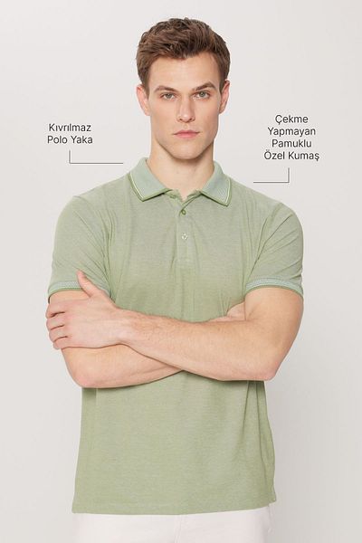 AC&Co / Altınyıldız Classics Ανδρικό μπλουζάκι Green Slim Fit Polo Collar - Βαμβακερό ύφασμα που δεν συρρικνώνεται