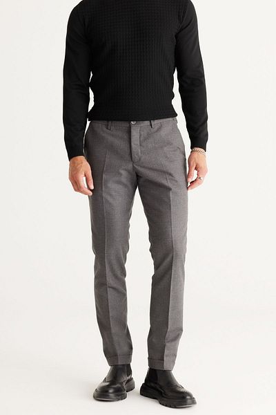 ALTINYILDIZ CLASSICS Men's Gray Slim Fit Slim Fit Side Pocket Elastic Waist Classic Fabric Trousers
