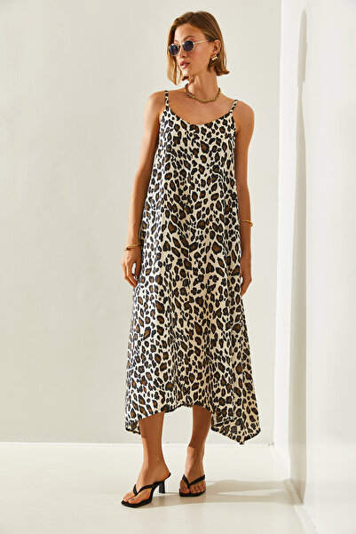 Bianco Lucci Φόρεμα ασύμμετρης κοπής με μοτίβο λεοπάρ - λουράκι με σχοινί, Basic 16460251439