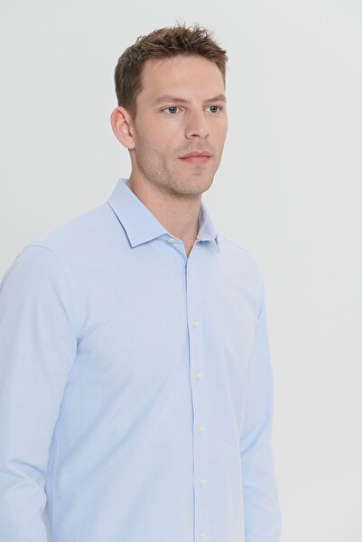 ALTINYILDIZ CLASSICS Erkek Açık Mavi Slim Fit Dar Kesim Klasik Yaka Pamuklu Armürlü Gömlek