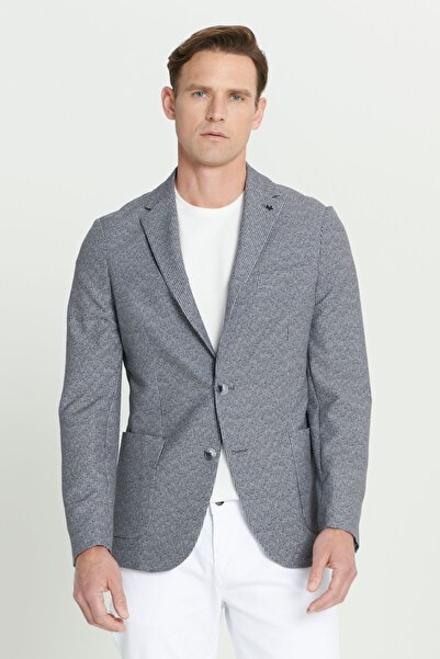 ALTINYILDIZ CLASSICS Мъжко черно-бяло прилепнало прилепнало сако с моно яка и шарка