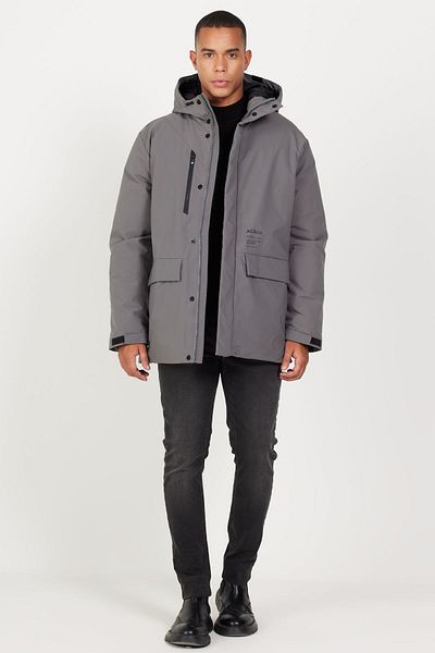 AC&Co / Altınyıldız Classics Pánský šedý kabát s kapucí a stojáčkem Standard Fit velké velikosti