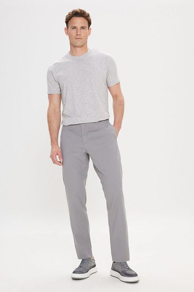 ALTINYILDIZ CLASSICS Men's Gray Comfort Fit Casual Cut Side Pocket Patterned Elastic Waist Pants