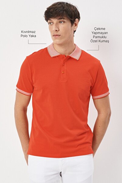 AC&Co / Altınyıldız Classics Men's Slim Fit Pomegranate Flower Patterned Polo Collar T-Shirt - Non-Shrinkable Cotton Fabric