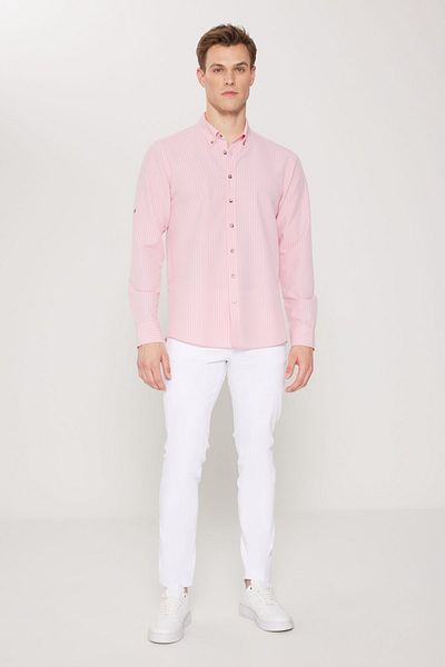 AC&Co / Altınyıldız Classics Ροζ Oxford Seersucker Pattern - Flexible Slim Fit Shirt