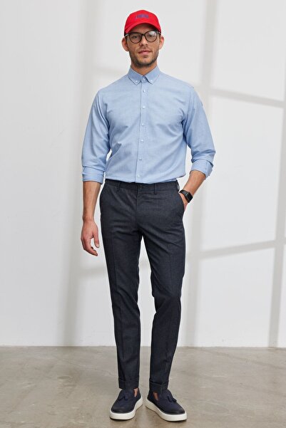 ALTINYILDIZ CLASSICS Чоловічі сині брюки Slim Fit з вузьким кроєм, боковими кишенями, еластичним поясом і візерунком