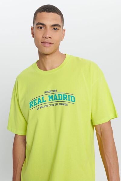 AC&Co / Altınyıldız Classics Férfi sárga Real Madrid Licensed Oversize Fit laza szabású 100% pamut nyakú póló