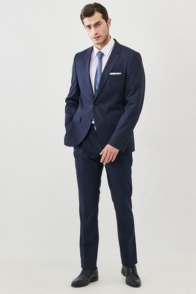 ALTINYILDIZ CLASSICS Men's Navy Blue Regular Fit Normal Cut Mono Collar Water and Stain Resistant Nano Suit