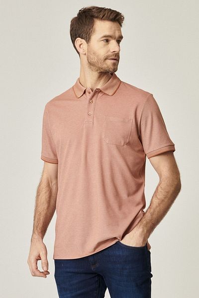 AC&Co / Altınyıldız Classics Tricou pentru bărbați, din țesătură de bumbac, care nu se contrac, cu croială relaxată, bej cărămidă, fără ondulare, cu guler polo, cu buzunare
