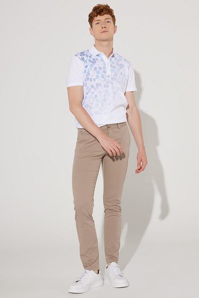 AC&Co / Altınyıldız Classics Beige Slim Fit Stretch Diagonal Cotton Trousers with Side Pockets