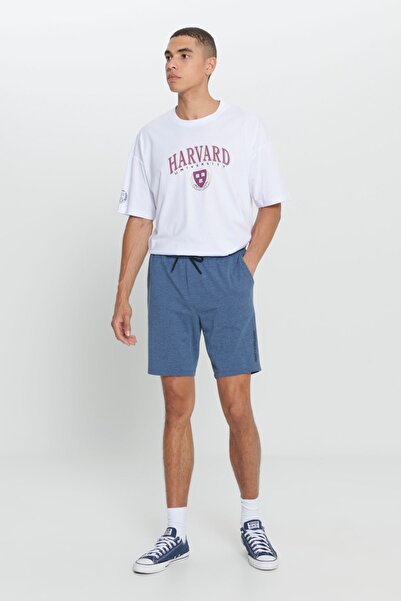 AC&Co / Altınyıldız Classics Men's Indigo Melange Standard Fit Regular Cut Cotton Comfortable Knitted Shorts