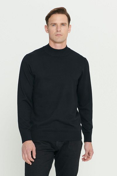 ALTINYILDIZ CLASSICS Ανδρικό μαύρο πουλόβερ με μισό ζιβάγκο - Standard Fit